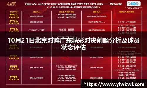 10月21日北京对阵广东精彩对决前瞻分析及球员状态评估