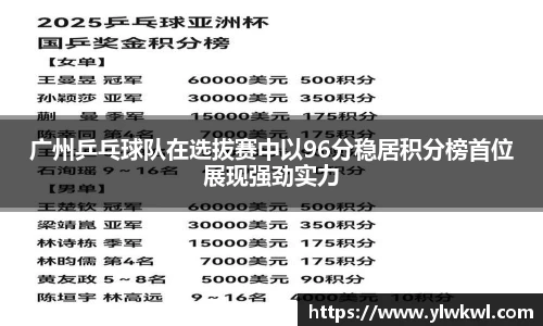 广州乒乓球队在选拔赛中以96分稳居积分榜首位展现强劲实力